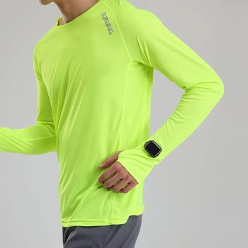 Lightweight Reflective Logo O-Neck Jersey Tee Breathable Green Polyester Slim Fitness Mens Long Sleeves Casual Tshirt Design