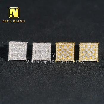 Affordable VVS moissanite Ear Studs Pass Diamond Tester Square Iced Out stud earrings 925  screw back earrings Hip Hop Jewelry