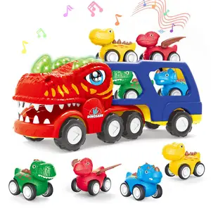 ITTL Fiction Dinosaur 5 in 1 Vehicle Double Deeker Truck Toys with Sound & Light Toys of Boy Inertial Dinosaur Car Toys for Kids