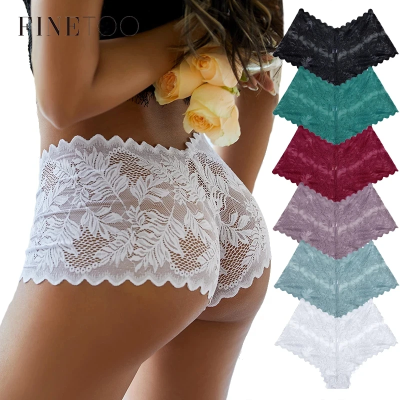 FINETOO Women Lace Boyshort Sexy Floral Panties S-XL Girls Low-Rise Underwear Ladies Comfortable Underpants Female Lingerie 2022 FINETOO Women Lace Boyshort Sexy Floral Panties S-XL Girls Low-Rise Underwear Ladies Comfortable Underpants Female Lingerie 2022