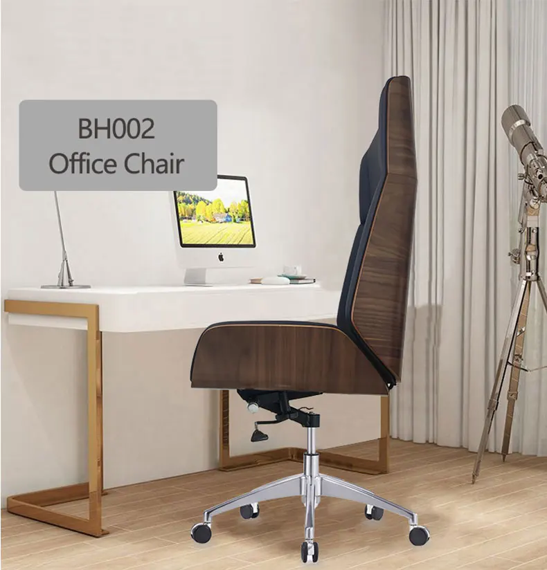 product high back bent plywood wooden boss chair swivel luxury leather adjustable computer boss office chair-99