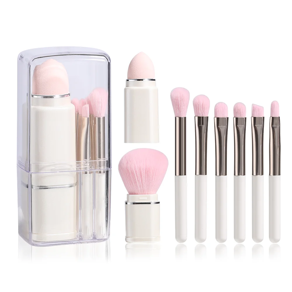 8 In 1 Mini Travel Size Makeup Brushes Set Portable Retractable Lip