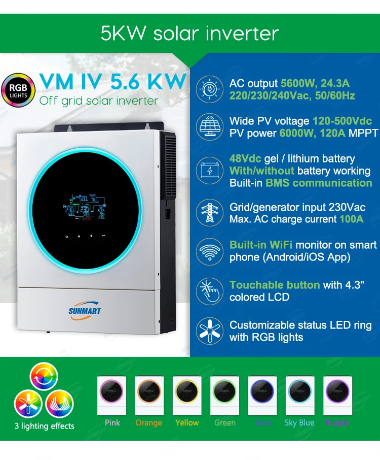 Pure Sine Wave off Grid 5KW 10KW Hybrid Solar Inverter