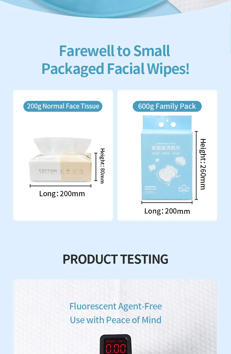 Big Bag 90gsm Cotton Fiber Paper Tissues 600g Jumbo Disposable Face