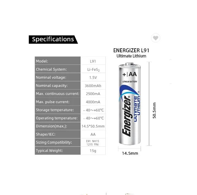 Оригинальный Новый L91 батарея AA 1 5 V 2500mA/4000mA 3600 мА/ч LiFeS2 цилиндрический главным образом литиевая