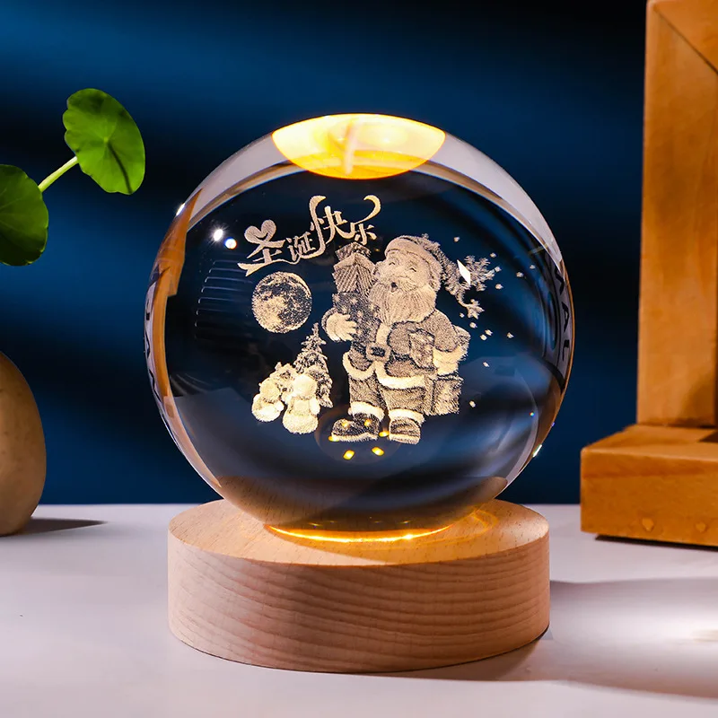 product 60mm 3d crystal ball night lamp christmas decoration custom 3d laser engraved crystal glass ball crafts with led wooden base-9