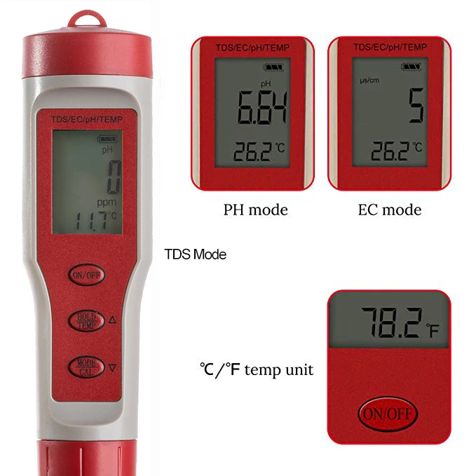 Tds Ph 9908 Multifunctional 6 In 1 Units Water Quality Tester Conductivity Ph/tds/ec/temp Meter