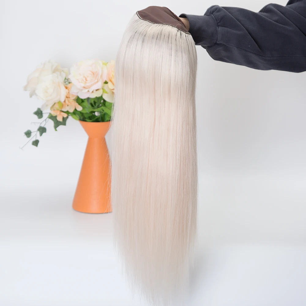 16 inch white blonde color machine weft U-part Hat wig for women