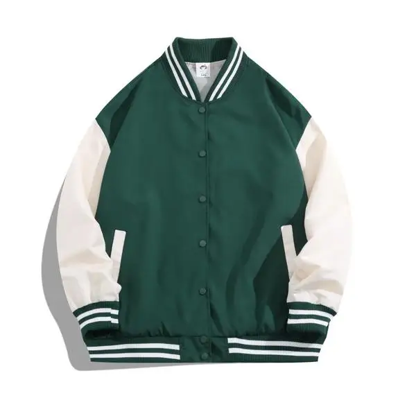 Oversize Leisure Custom Patch Embroidery Leather Sleeve Baseball Letterman Varsity Jacket for Men Plus Size Sweater Bomber Coat