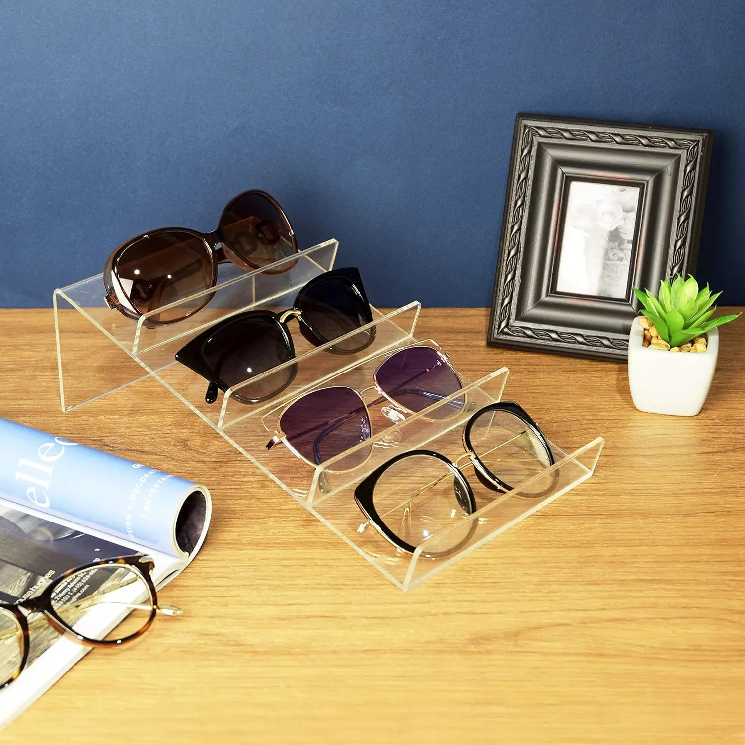 Slanted Showcase Elevated Acrylic Slanted Showcase Display Rack - Transparent Sunglasses ...