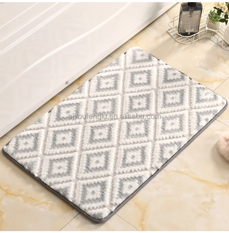 80g 100% Polyester Absorbent Cationic Jacquard 38D Memory Foam Rectangle 180g PVC Anti-slip Bottom Bath Room Rugs supplier