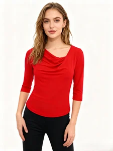 Women Summer Knitted Soft High Quality Big Lapel Ribbed Boat Neck Fashion Tops Elbow Sleeves Elegant Pullover