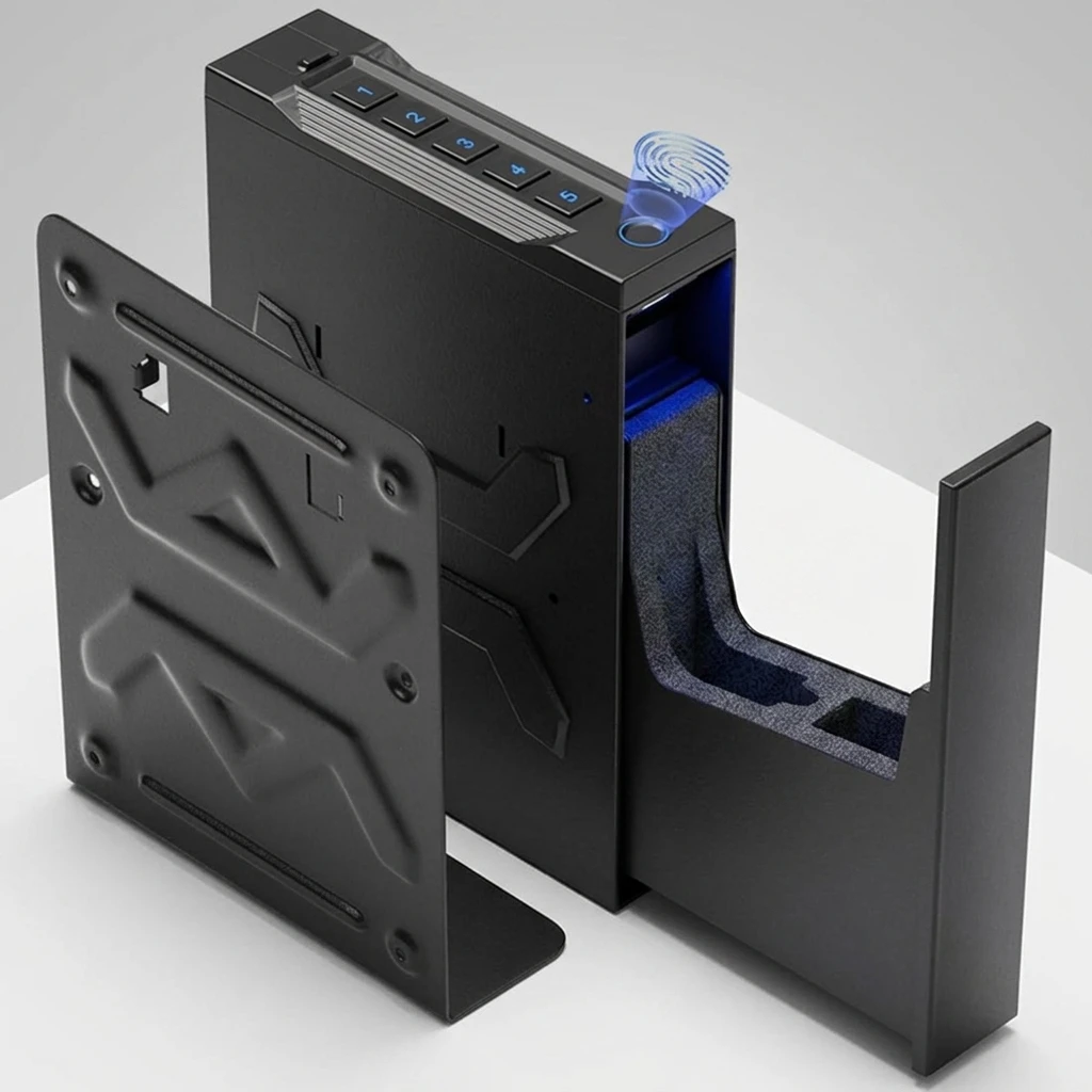 Side Mounted Safety Gun Box, Fingerprint Password Key Unlock, Automatic Pop-up, Security, Anti-theft, and Anti Fall Safety Box