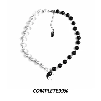 Exquisite Hip-hop Jewelry Taiji Gossip Necklace Pendant Niche Design Yin and Yang Black and White Pearl Couple Pendant
