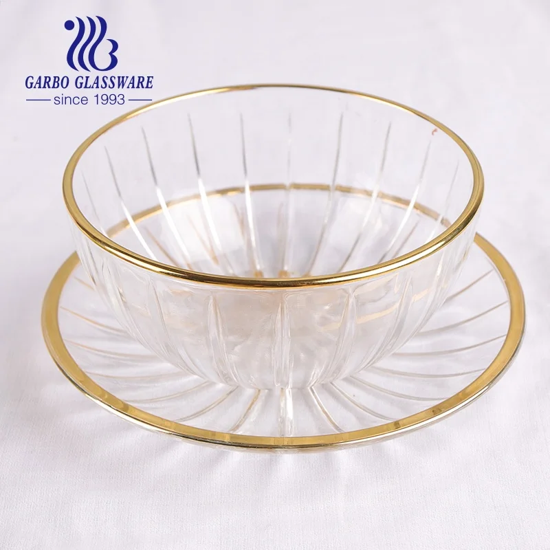 Golden Edge Glass Salad Bowl - Transparent Tableware For