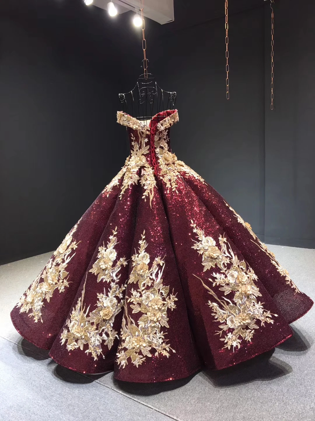 slim fit dress slacks Strap Maroon Long Beaded Prom Dress with Split and Gold Lace PG871 US8 / Red