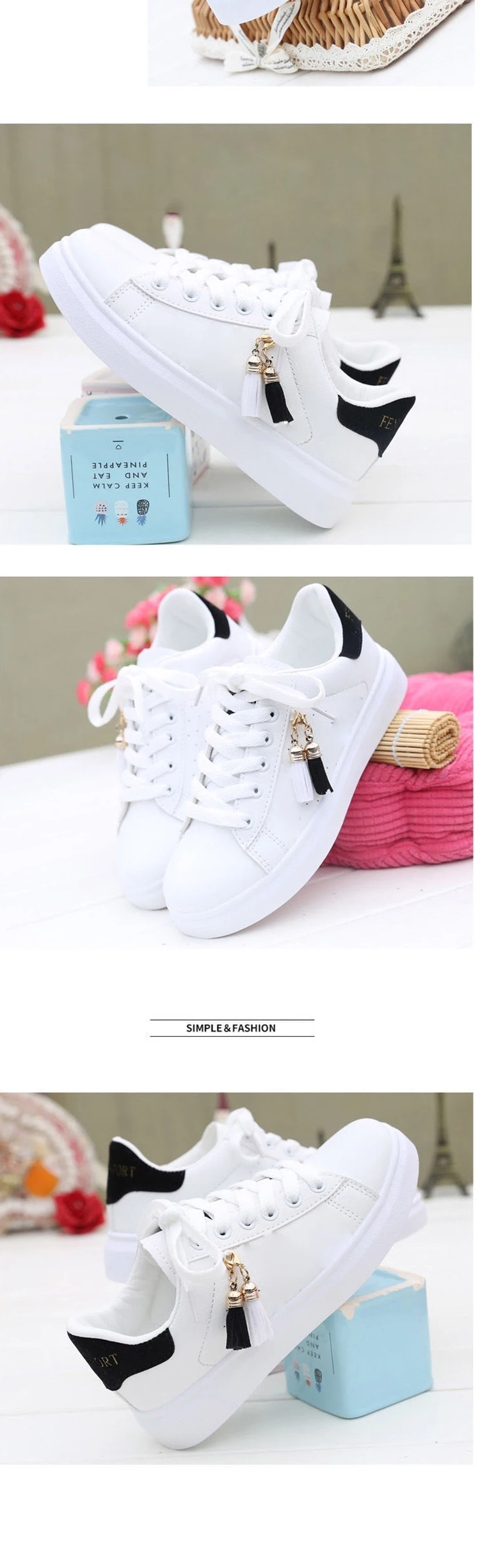Ladies Casual Sneakers New Spring Autumn Fashion White Shoes Stock 2022 Breathable Lace Up 6090
