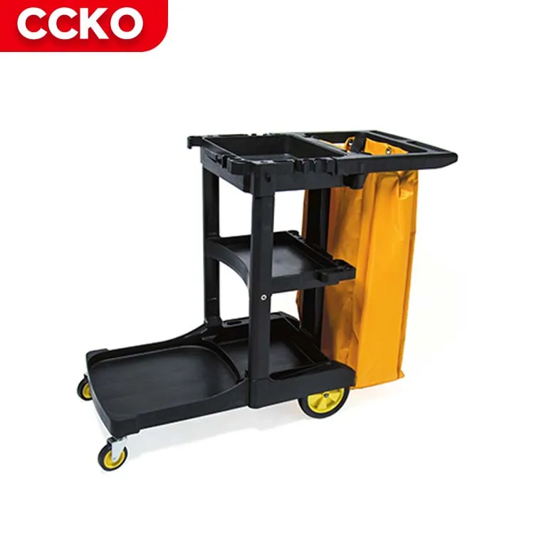 Wholesale Hotel Supermarket Mall Plastic 3 Layers Housekeeping Trolley Janitor Cart Cleaning Trolley Hand Carts Trolleys Cart