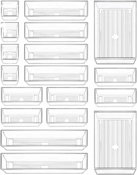 18-Piece Plastic Square Drawer Organizer Trays 5 Sizes Custom Sticker for Bathroom Storage Dividers Jewelry Makeup Display Racks
