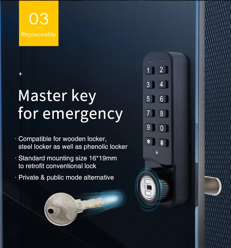 MK730 IP65 Waterproof Electronic Safe Lock Gym Locker Keyless Lock Password Code Touch Keypad Electronic Locker Lock