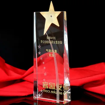 Grace Crystal High Quality K9 Glass Award Star Trophy Customized Business/Souvenir Gift with UV Printing Polished Technique