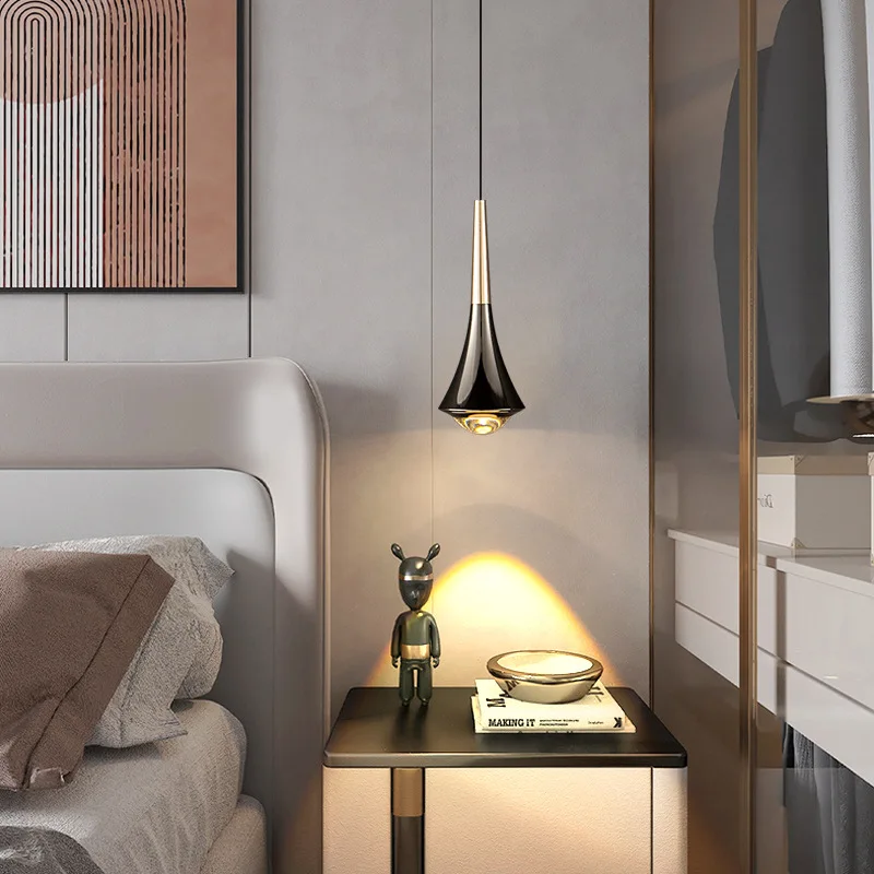 Bedroom Bedside Pendant Light Creative Luxury Design Hanging Lamps LED Aluminum Electroplated Glass Lampshade Chandelier - Image 5