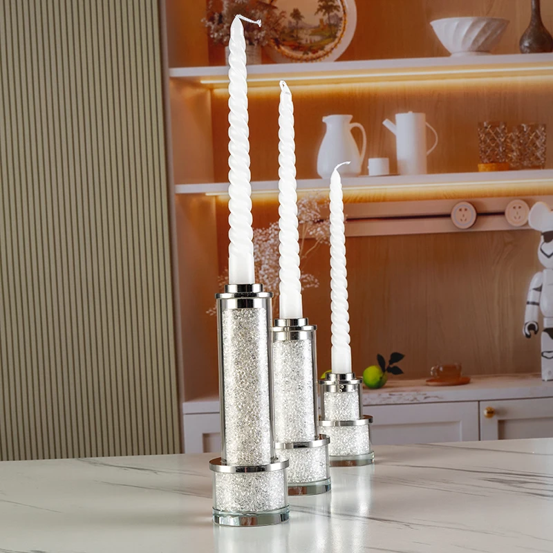 High End Simple Candle Holder with Broken Diamonds Included Furniture Decoration for Weddings Christmas Crystal Candlestick