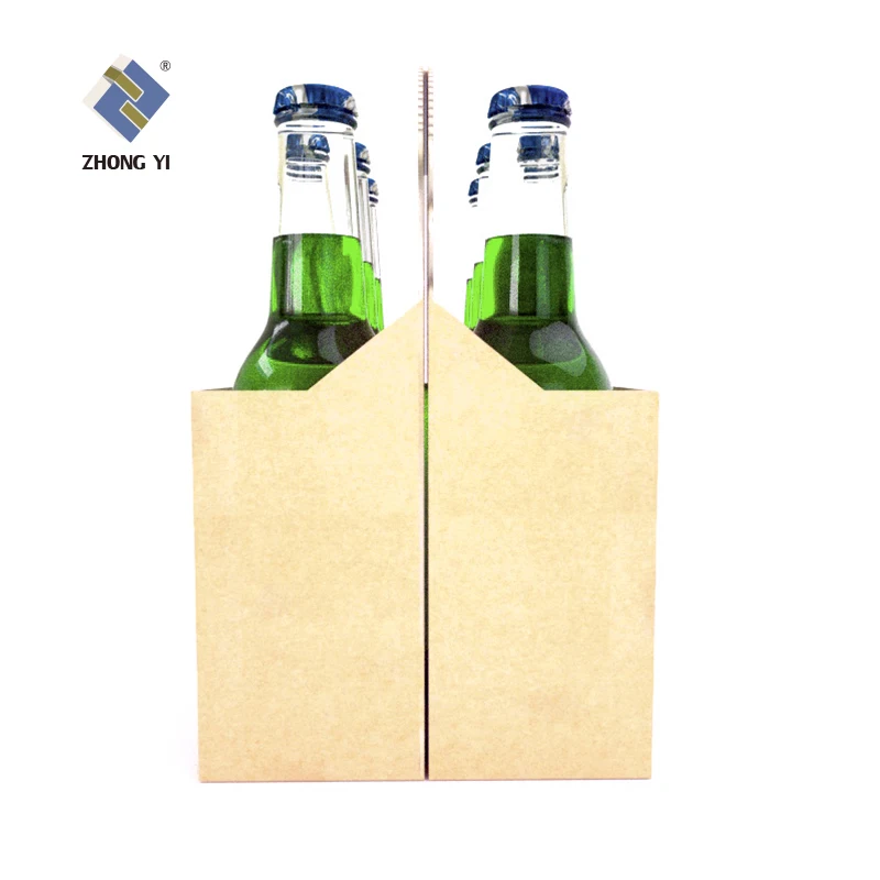 Folding Custom Printed Kraft Paper Cardboard 4 or 6 Pack Beer Holder Carrier Wine Beer Bottle Packaging Box