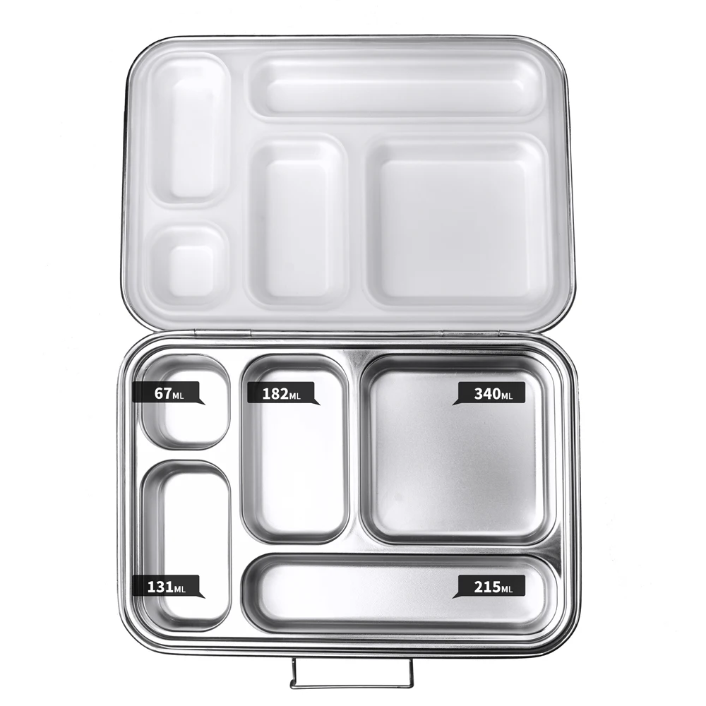 2024 Aohae best sell school children thermal 5 compartments leakproof 304 stainless steel bento lunch box for  kid