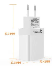 
ЕС/США/Австралия 18 Вт QC 5 в 3,0 А быстрое Сетевое зарядное устройство с сертификацией 3C 