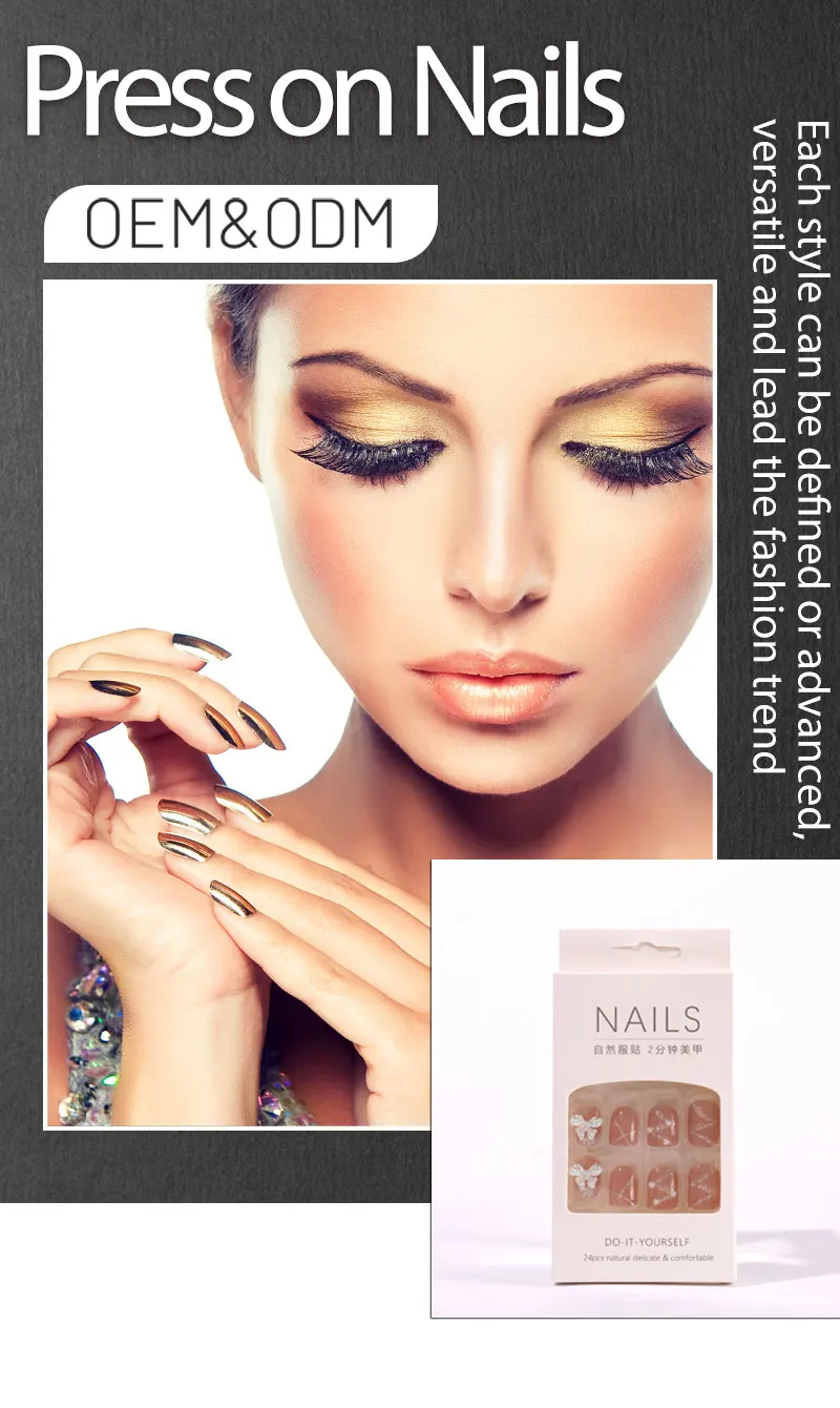 Custom Wholesale High Quality Diamond False Nails Long French Curve Elegant Design Press On