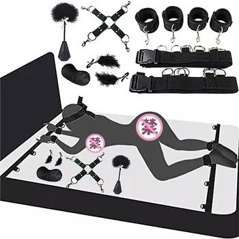 Adjustable Adult BDSM Bondage Sex Kit 5-Piece Leather Handcuffs Restraints Straps Open Leg Breast Clip for SM Bondage Play
