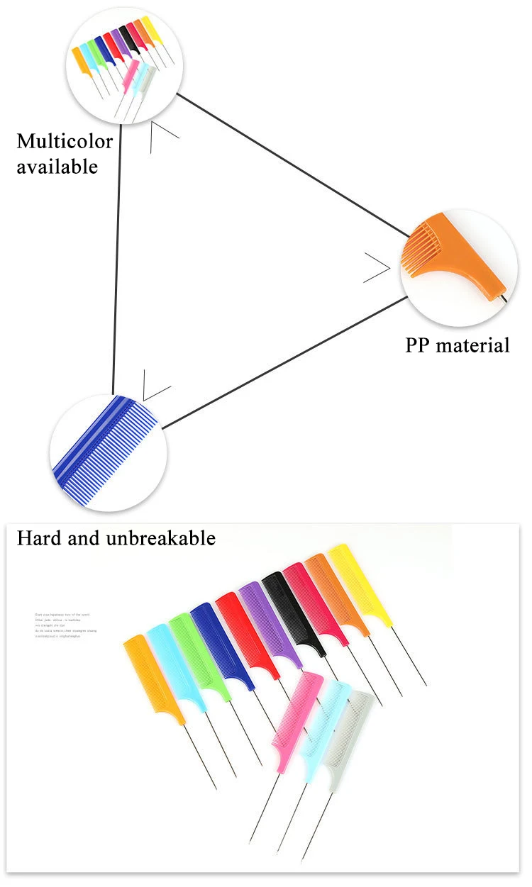 Factory Direct Sale Antistatic Plastic Rat Tail Comb Multicolor Hair Parting Comb Custom Logo Braiding Comb