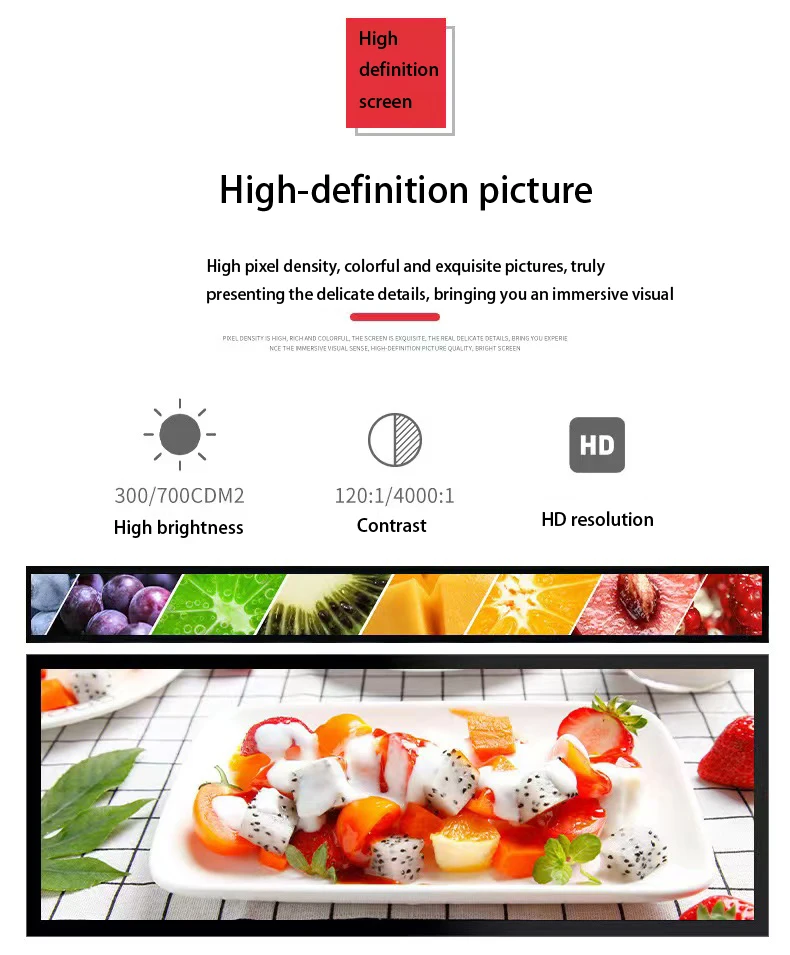 4K 74.9 inch stretched  bar display support 3840*336(RGB) digital shelf LCD advertising display Digital signage and display details