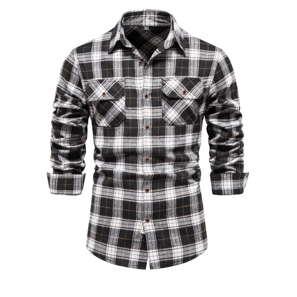 Wholesale 2022 New Men Casual Plaid Flannel Shirt Long-Sleeved ...