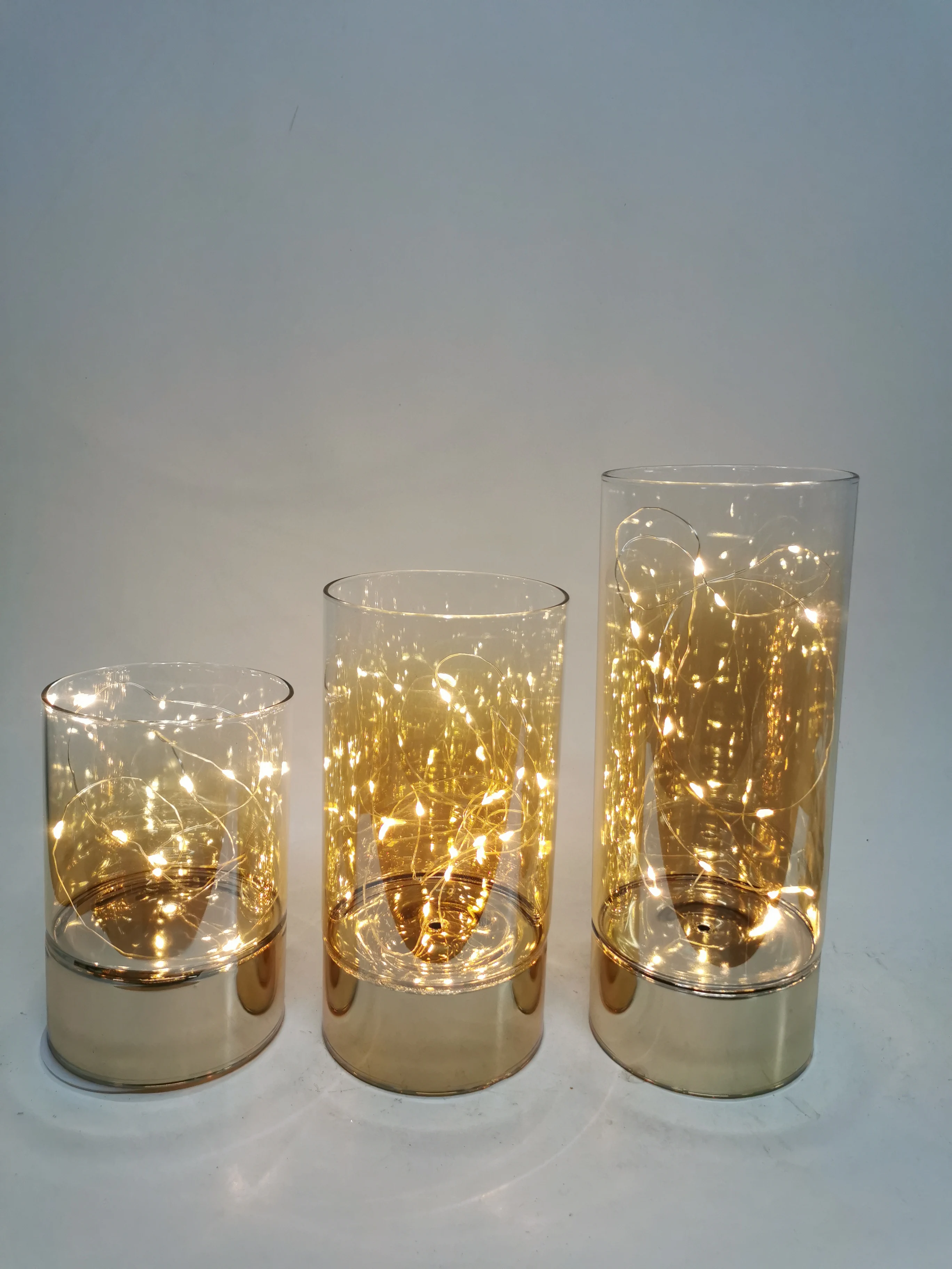 factory wholesale set of 3 battery powered Christmas glass cylinder vase decoration details