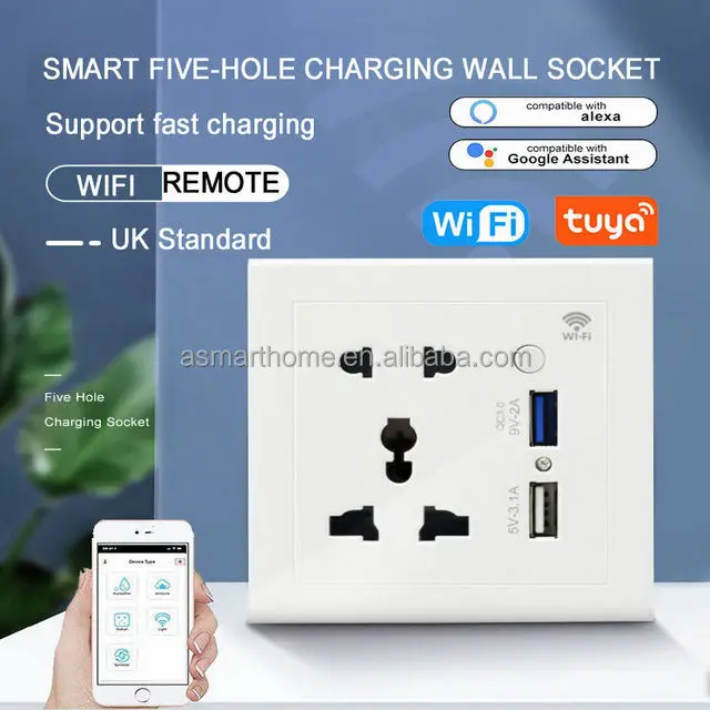 Smart Power Point Home Tuya 13A Outlet Wifi Smart Universal Power Wall Plug With USB Grass Panel Zigbee Smart Plug Socket