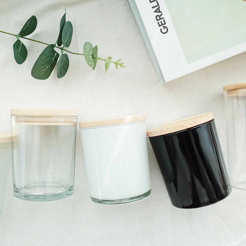100ml 150ml 220ml 320ml Wide Mouth frosted black Round candle cup Glass Jar With cork bamboo lid