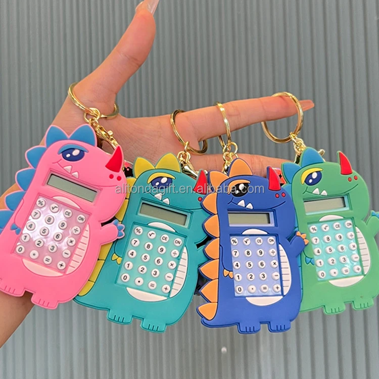 Cute Useful Mini Calculator Functional Cartoon Dinosaur Figure Keychain ...