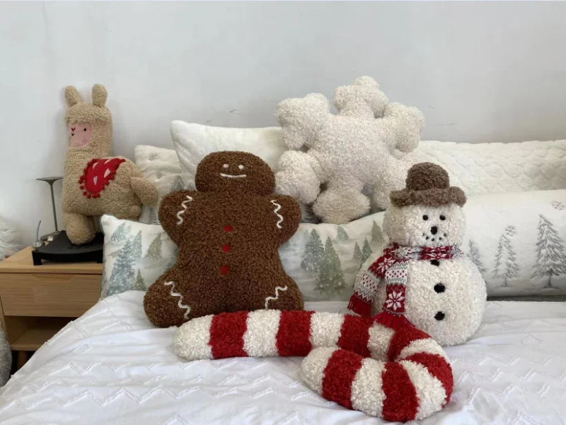 Almohada de cojín en forma de bastón de caramelo, suave y