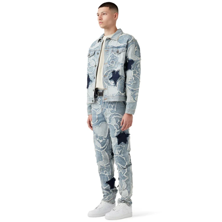 DiZNEW Wholesale Customized Printing Vintage Washed Jacket Blue and White Plus Size Coat Pure Cotton High Quality Jacket