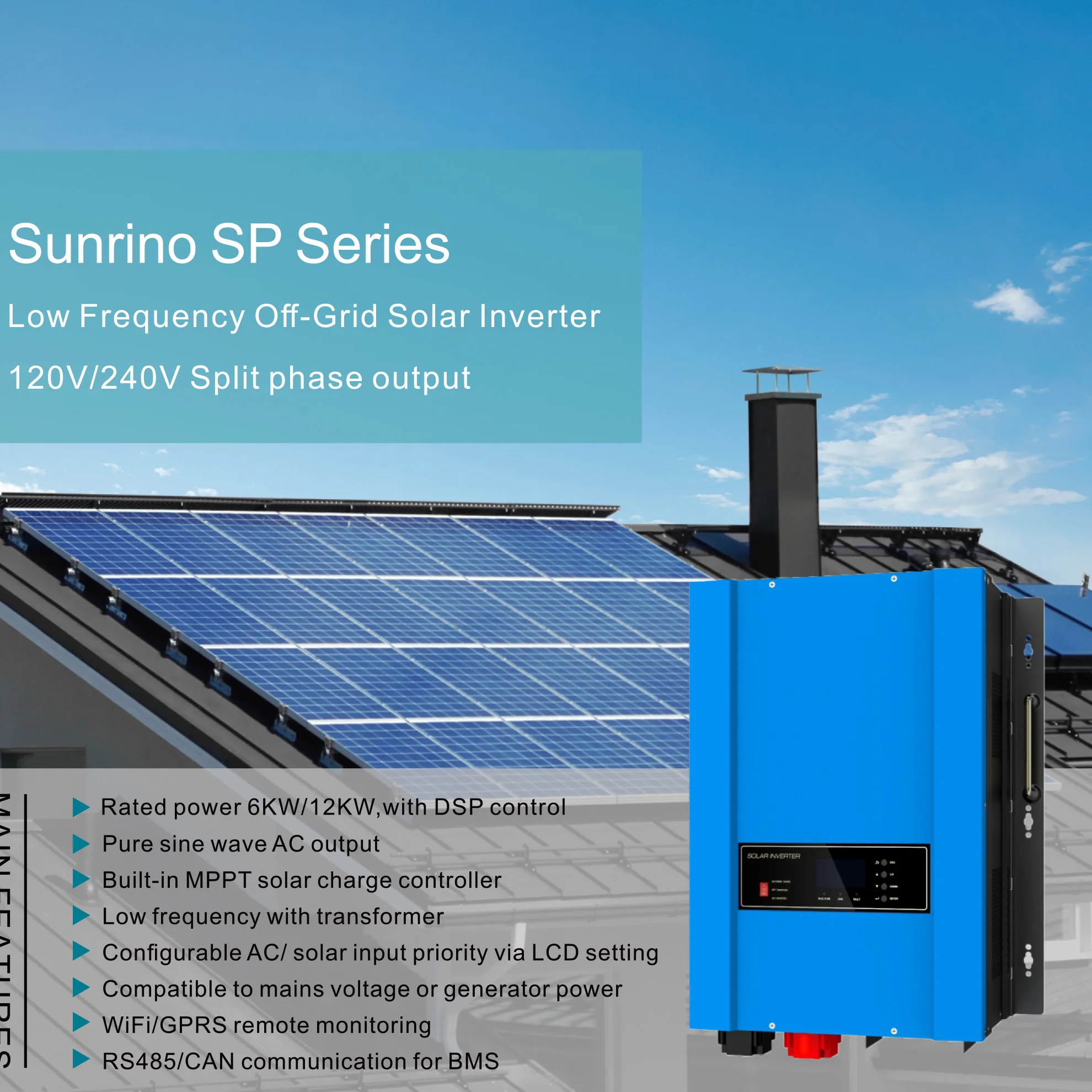 Power Dream 48Vdc Mppt 80A Ac Charge 60A Solar Inverter Built in Solar Controller Pure Sine Wave Solar Inverter