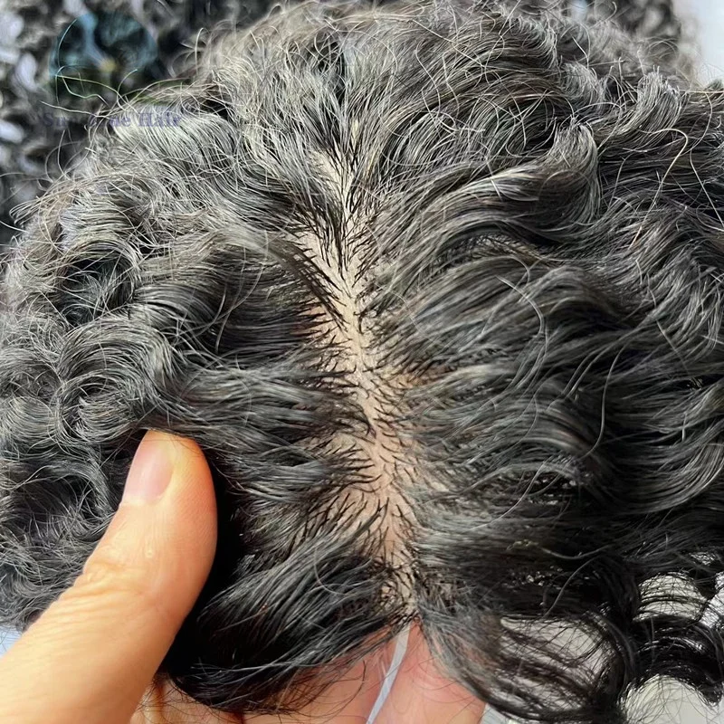 Afro Kinky Curl Fishnet Silk Microline Toupee 100% Remy Hair European Fine Curly Women's Hair Topper Natural Black