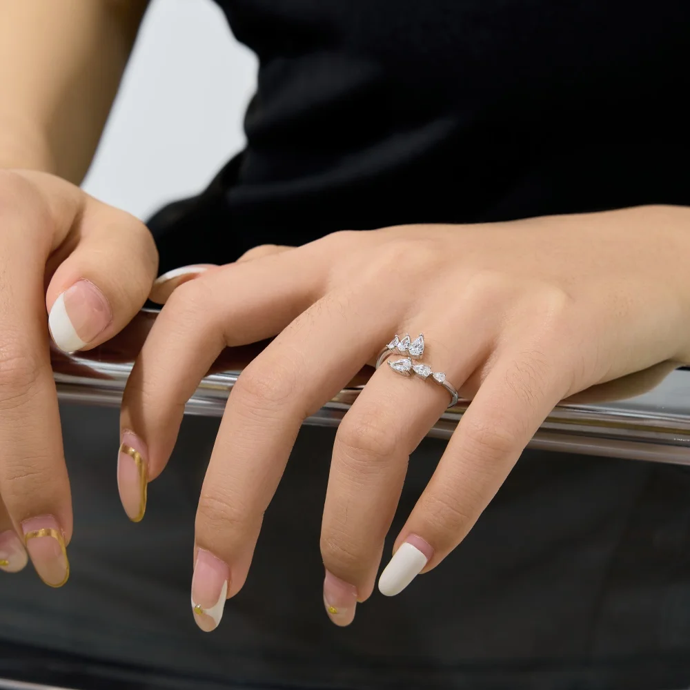 KAKODIY Fashion Design Fine Jewelry Ring Women's 925 Sterling Silver Drop Shape 5A Zirconia Gemstone Open Adjustable Size Ring detail 4