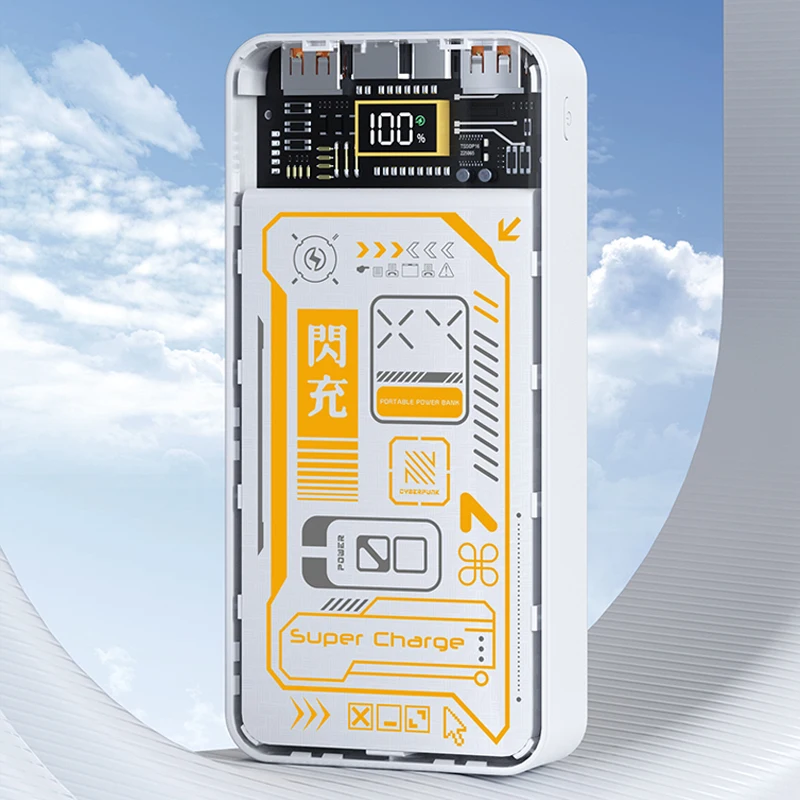 Super Fast Charging 200000mAh Power Bank Transparent Double USB Output Interface External Battery Charger 22.5W