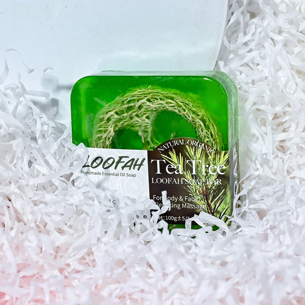 Medicated Tea Tree Handmade Soap Natural Herbal Skin Whitening Repair Acne Treatment Tea Tree Loofah Sponge Soap