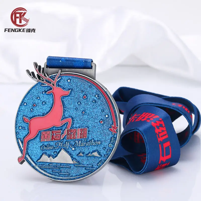 Unique Design Custom Logo Shiny Metal Award Zinc Alloy Glitter Running Marathon Hollow Round Medal manufacture