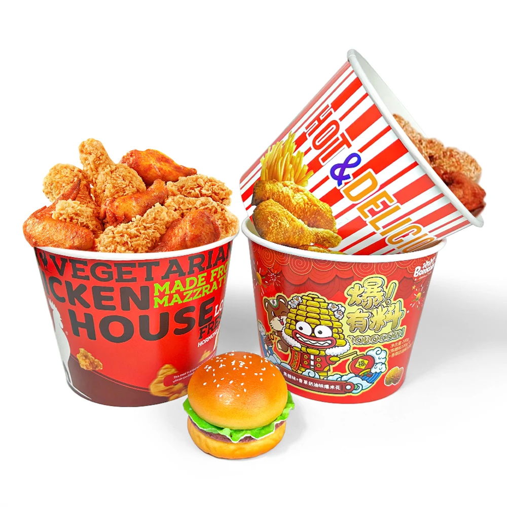 64oz Paper Bucket Custom Printing Fast Food Packing Paper Fried Chicken Bucket