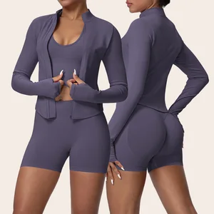 Wholesale Fitness 3 Piece Seamless Women Yoga Wear Set High Elastic Quick Dry Workout Clothing Running Sports Gym Fitness Set