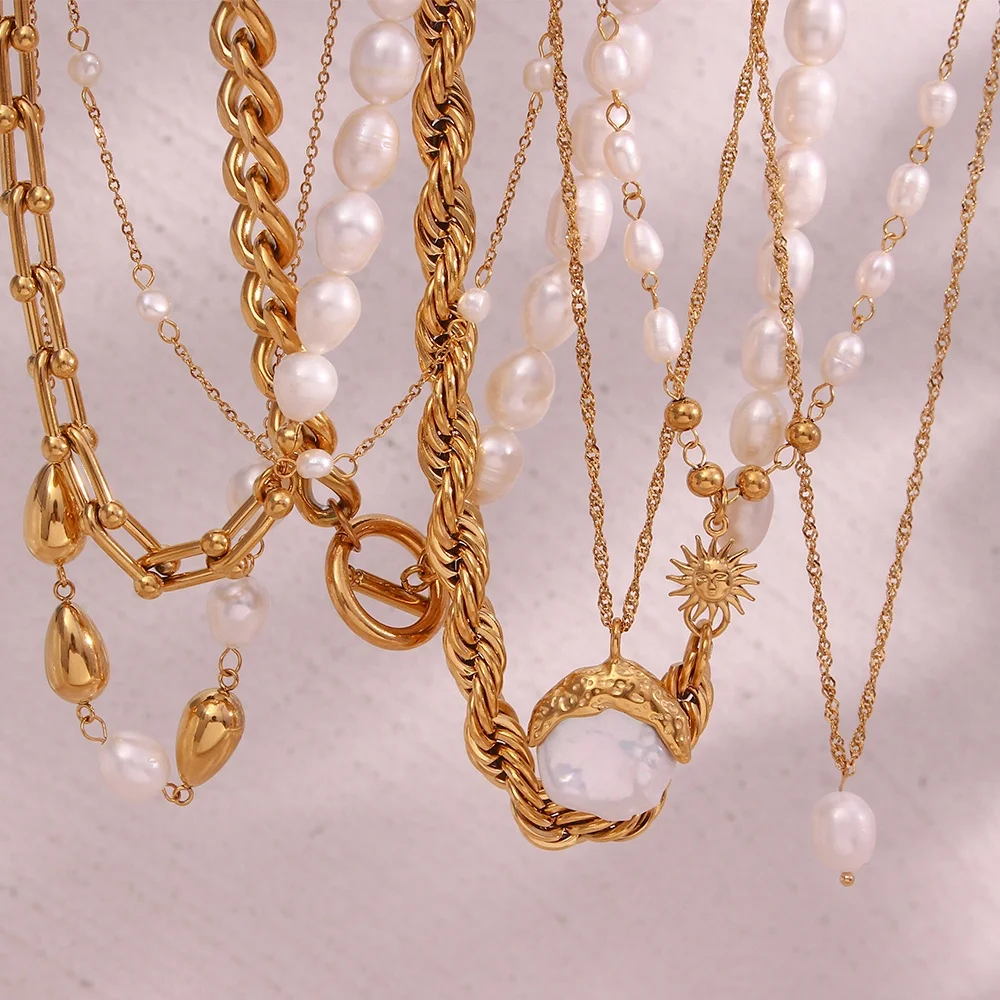 Elegant Pearl Jewelry Set Gold Plated Stainless Steel Jewelry Sets For